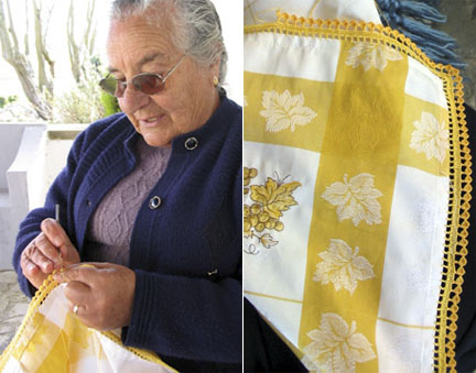 Crocheting a Border at San Quintino