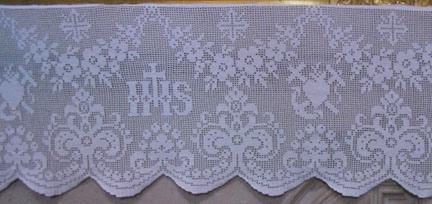 Detail of a Filet Crochet Altar Cover