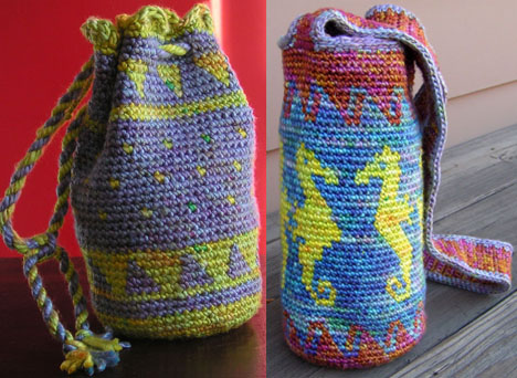 Pippi’s silk tapestry crocheted bags.