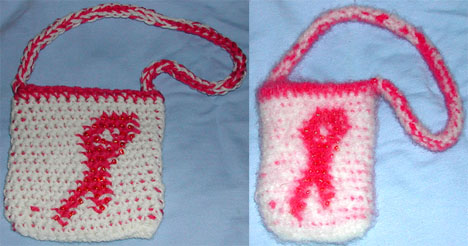 Sheryl’s felted tapestry crochet bags before and after felting