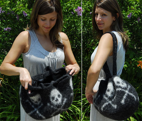 Felted Tapestry Crochet Skull Bag